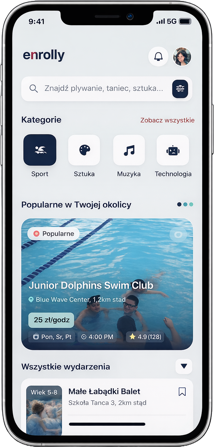 Zrzut ekranu aplikacji - lista zajęć